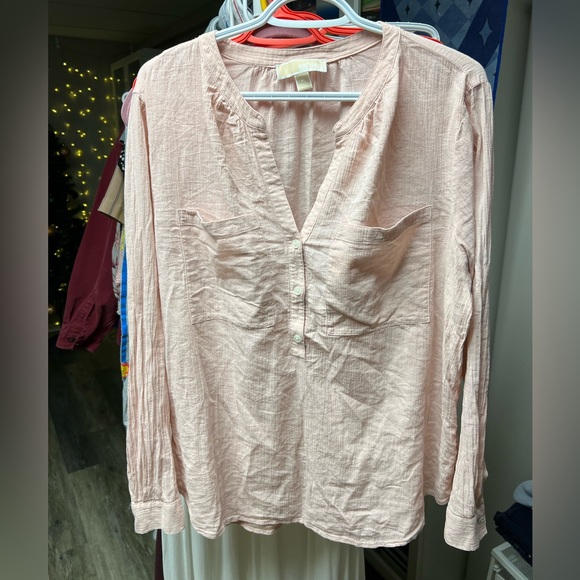 Michael Kors Light Pink 100% Cotton 1/3 Button Down Blouse Size XL - Picture 2 of 9